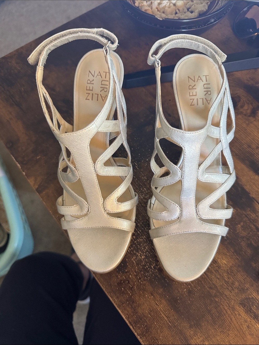 Naturalizer Metallic Champagne Strappy Heels